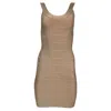 Herve Leger Scoop Neck Mini Dress In Beige Rayon In Beige