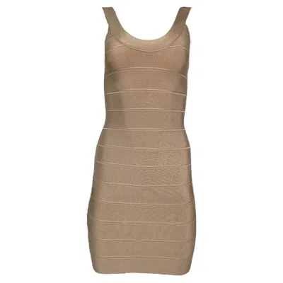 Herve Leger Scoop Neck Mini Dress In Beige Rayon