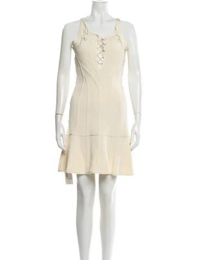 Pre-owned Herve Leger Scoop Neck Mini Dress In Neutral