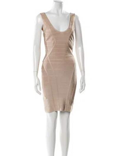 Pre-owned Herve Leger Scoop Neck Mini Dress In Neutral