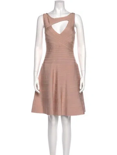 Pre-owned Herve Leger Scoop Neck Mini Dress In Neutral
