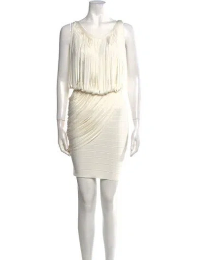 Pre-owned Herve Leger Scoop Neck Mini Dress In Neutral
