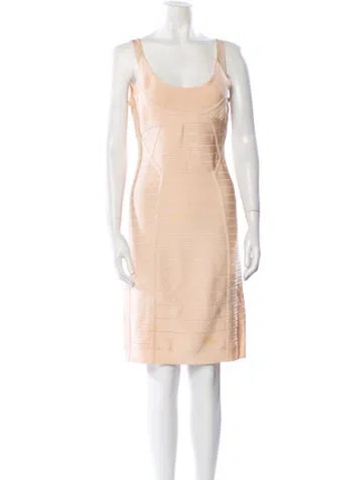 Pre-owned Herve Leger Scoop Neck Mini Dress In Neutral