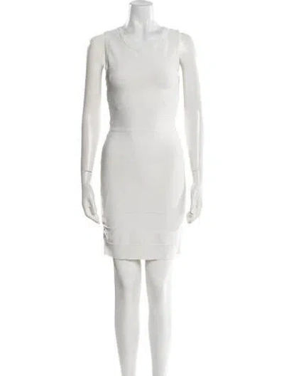 Pre-owned Herve Leger Scoop Neck Mini Dress In Neutral
