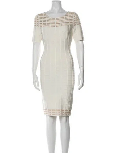Pre-owned Herve Leger Scoop Neck Mini Dress In Neutral
