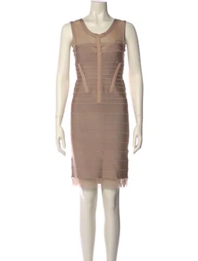 Pre-owned Herve Leger Scoop Neck Mini Dress In Neutral