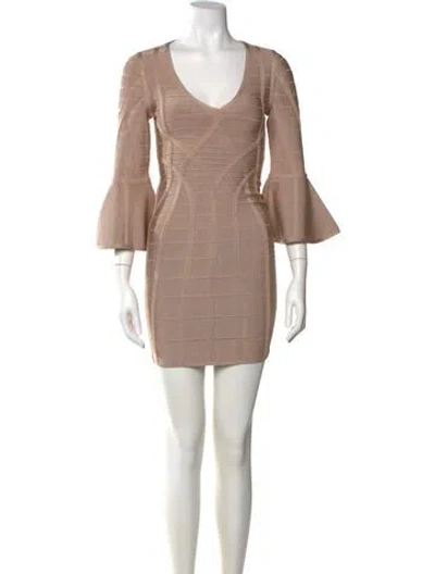 Pre-owned Herve Leger Scoop Neck Mini Dress In Neutral