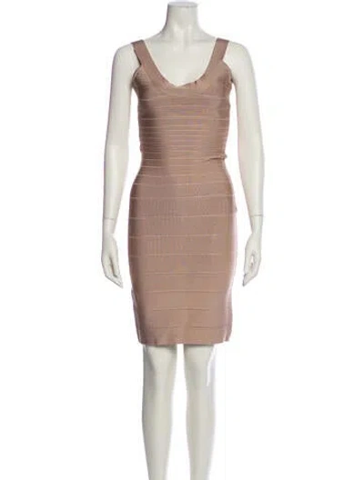 Pre-owned Herve Leger Scoop Neck Mini Dress In Neutral