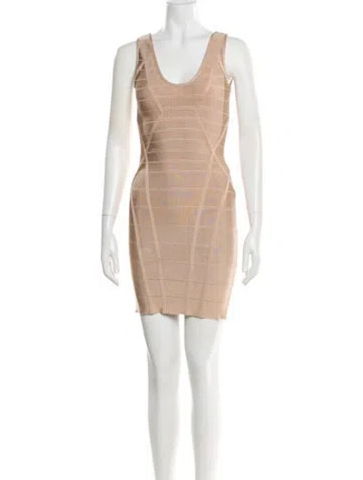 Pre-owned Herve Leger Scoop Neck Mini Dress In Neutral