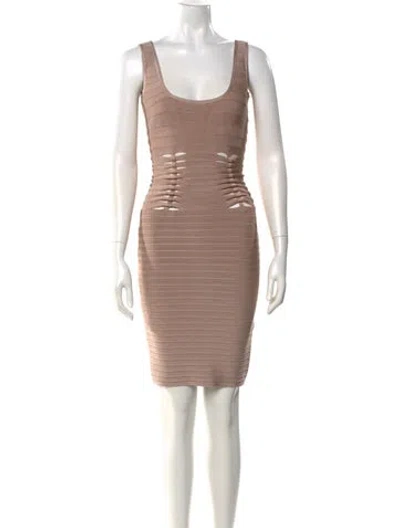 Pre-owned Herve Leger Scoop Neck Mini Dress In Neutral
