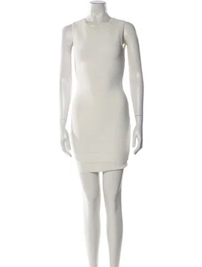 Pre-owned Herve Leger Scoop Neck Mini Dress In Neutral