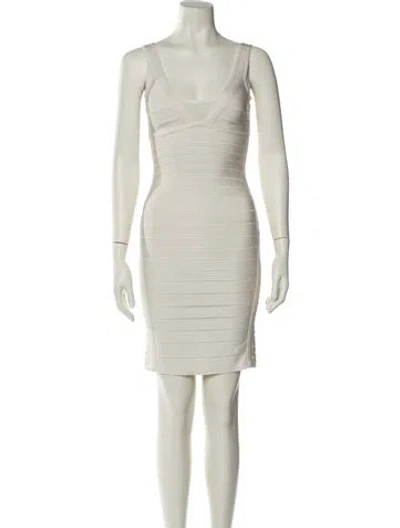 Pre-owned Herve Leger Scoop Neck Mini Dress In Neutral