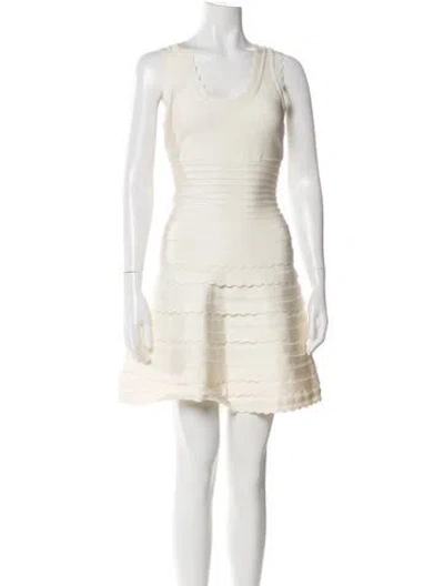 Pre-owned Herve Leger Scoop Neck Mini Dress In Neutral