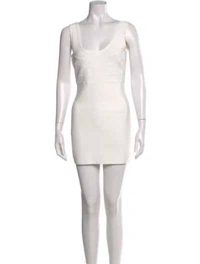 Pre-owned Herve Leger Scoop Neck Mini Dress In Neutral