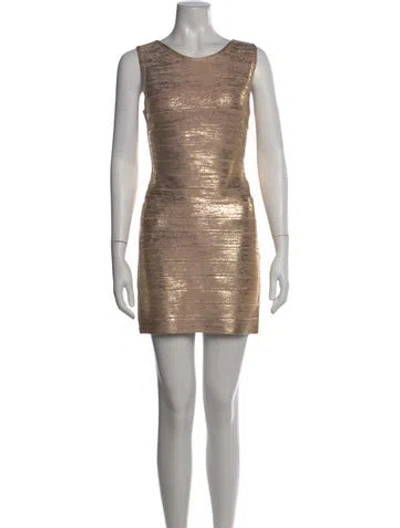 Pre-owned Herve Leger Scoop Neck Mini Dress In Neutral