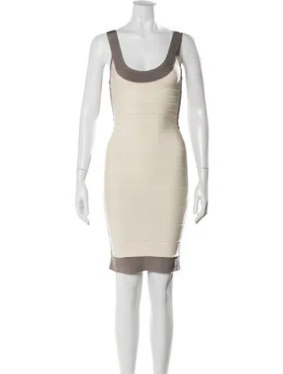 Pre-owned Herve Leger Scoop Neck Mini Dress In Neutral