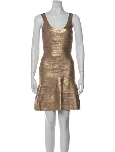 Pre-owned Herve Leger Scoop Neck Mini Dress In Neutral