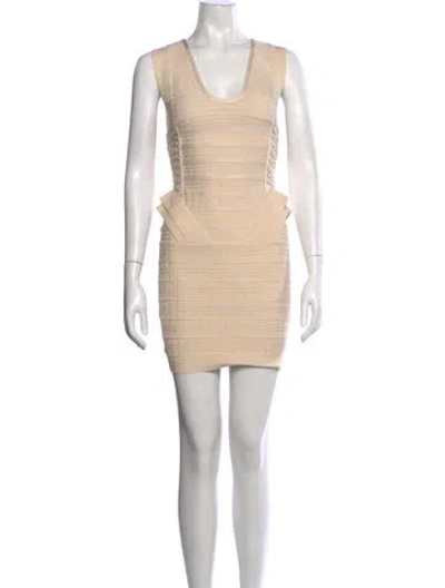 Pre-owned Herve Leger Scoop Neck Mini Dress In Neutral
