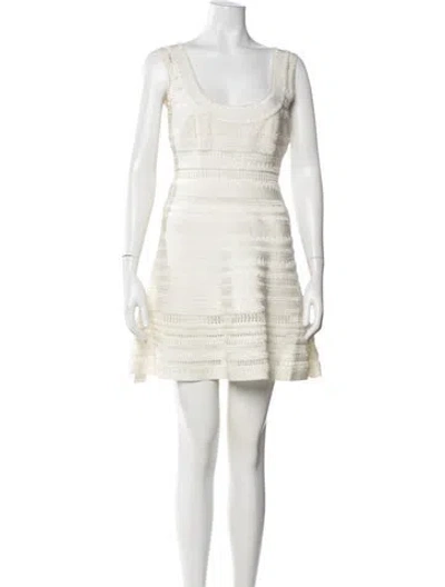 Pre-owned Herve Leger Scoop Neck Mini Dress In Neutral