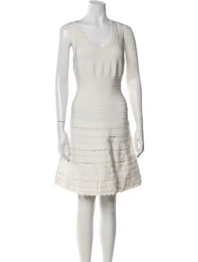 Pre-owned Herve Leger Scoop Neck Mini Dress In Neutrals