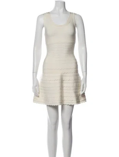 Pre-owned Herve Leger Scoop Neck Mini Dress In Neutrals