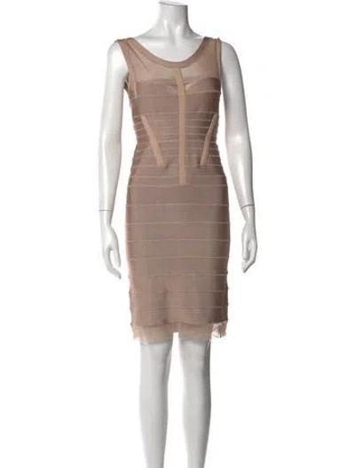 Pre-owned Herve Leger Scoop Neck Mini Dress In Neutrals