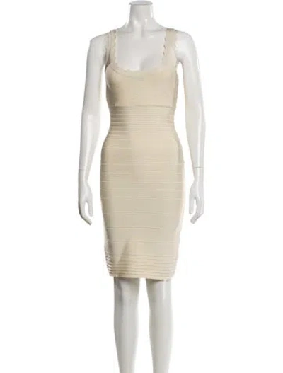 Pre-owned Herve Leger Scoop Neck Mini Dress In Neutrals