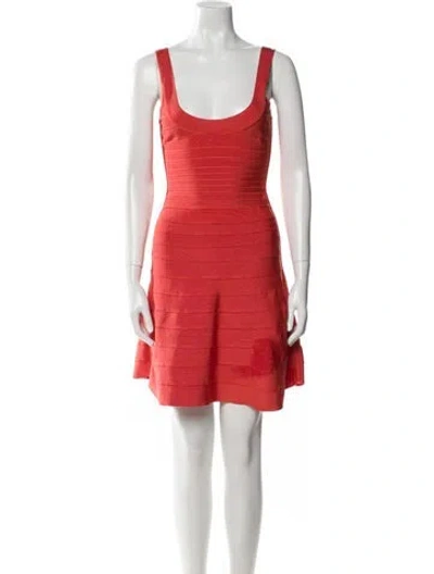 Pre-owned Herve Leger Scoop Neck Mini Dress In Orange