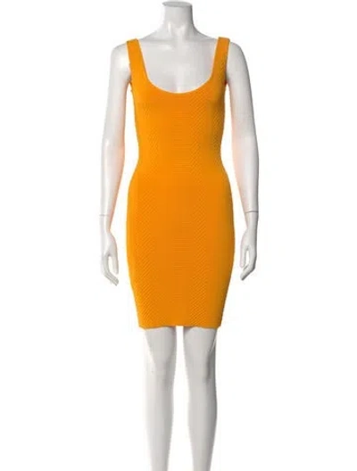 Pre-owned Herve Leger Scoop Neck Mini Dress In Orange