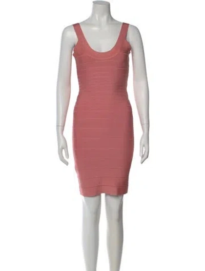 Pre-owned Herve Leger Scoop Neck Mini Dress In Orange