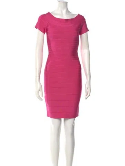 Pre-owned Herve Leger Scoop Neck Mini Dress In Pink
