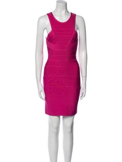 Pre-owned Herve Leger Scoop Neck Mini Dress In Pink