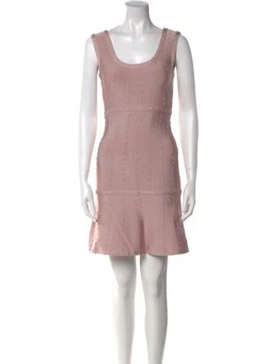Pre-owned Herve Leger Scoop Neck Mini Dress In Pink