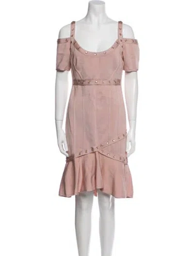 Pre-owned Herve Leger Scoop Neck Mini Dress In Pink