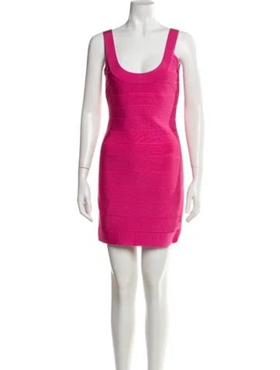 Pre-owned Herve Leger Scoop Neck Mini Dress In Pink