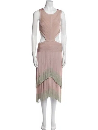 Pre-owned Herve Leger Scoop Neck Mini Dress In Pink