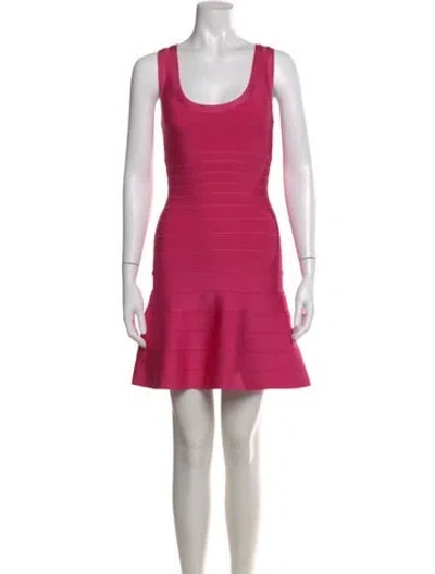 Pre-owned Herve Leger Scoop Neck Mini Dress In Pink