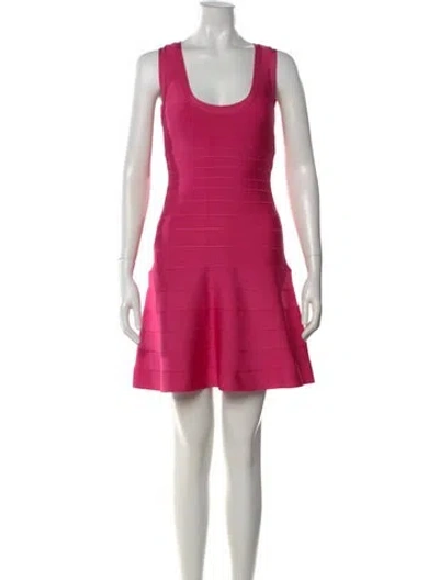 Pre-owned Herve Leger Scoop Neck Mini Dress In Pink
