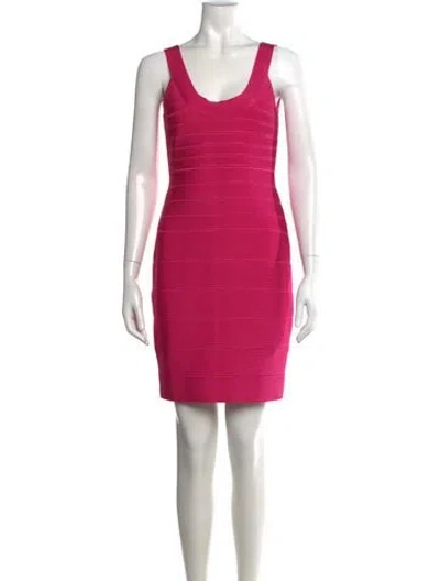 Pre-owned Herve Leger Scoop Neck Mini Dress In Pink