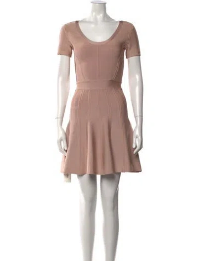 Pre-owned Herve Leger Scoop Neck Mini Dress In Pink