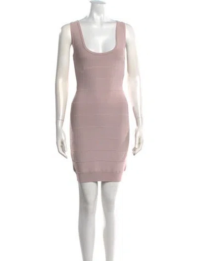 Pre-owned Herve Leger Scoop Neck Mini Dress In Pink