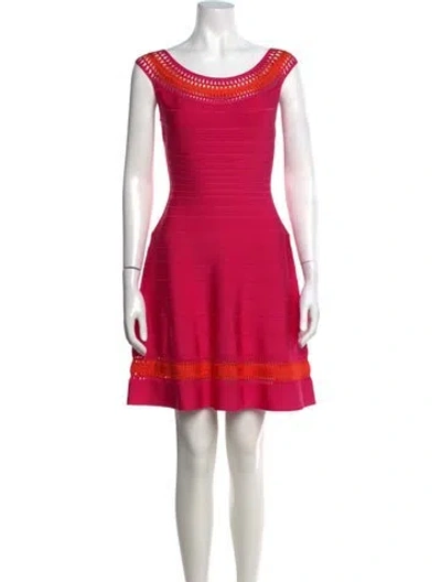 Pre-owned Herve Leger Scoop Neck Mini Dress In Pink