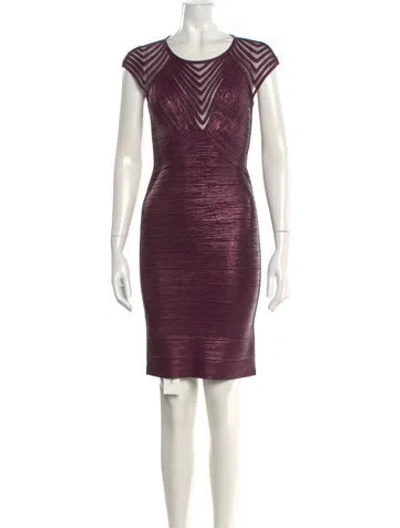 Pre-owned Herve Leger Scoop Neck Mini Dress In Purple