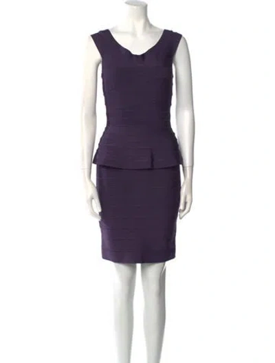 Pre-owned Herve Leger Scoop Neck Mini Dress In Purple