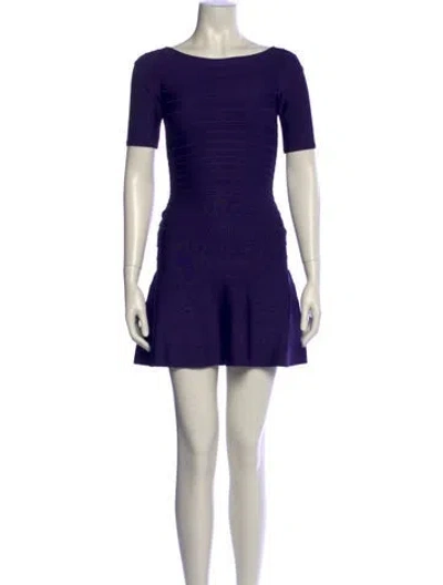 Pre-owned Herve Leger Scoop Neck Mini Dress In Purple
