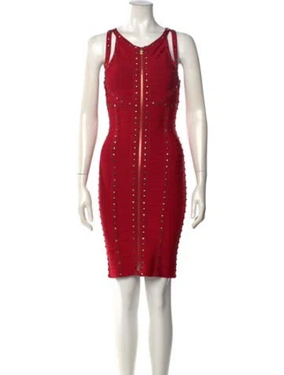Pre-owned Herve Leger Scoop Neck Mini Dress In Red