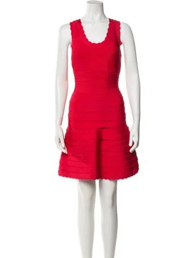 Pre-owned Herve Leger Scoop Neck Mini Dress In Red