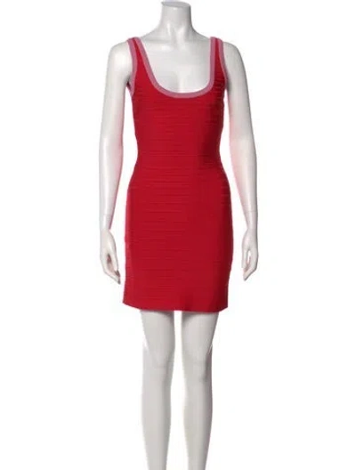 Pre-owned Herve Leger Scoop Neck Mini Dress In Red