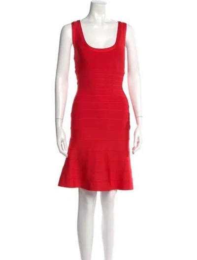 Pre-owned Herve Leger Scoop Neck Mini Dress In Red