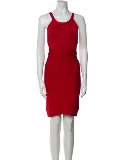 Pre-owned Herve Leger Scoop Neck Mini Dress In Red